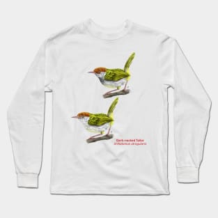 Dark-necked Tailor | Orthotomus atrogularis ⚥ Long Sleeve T-Shirt